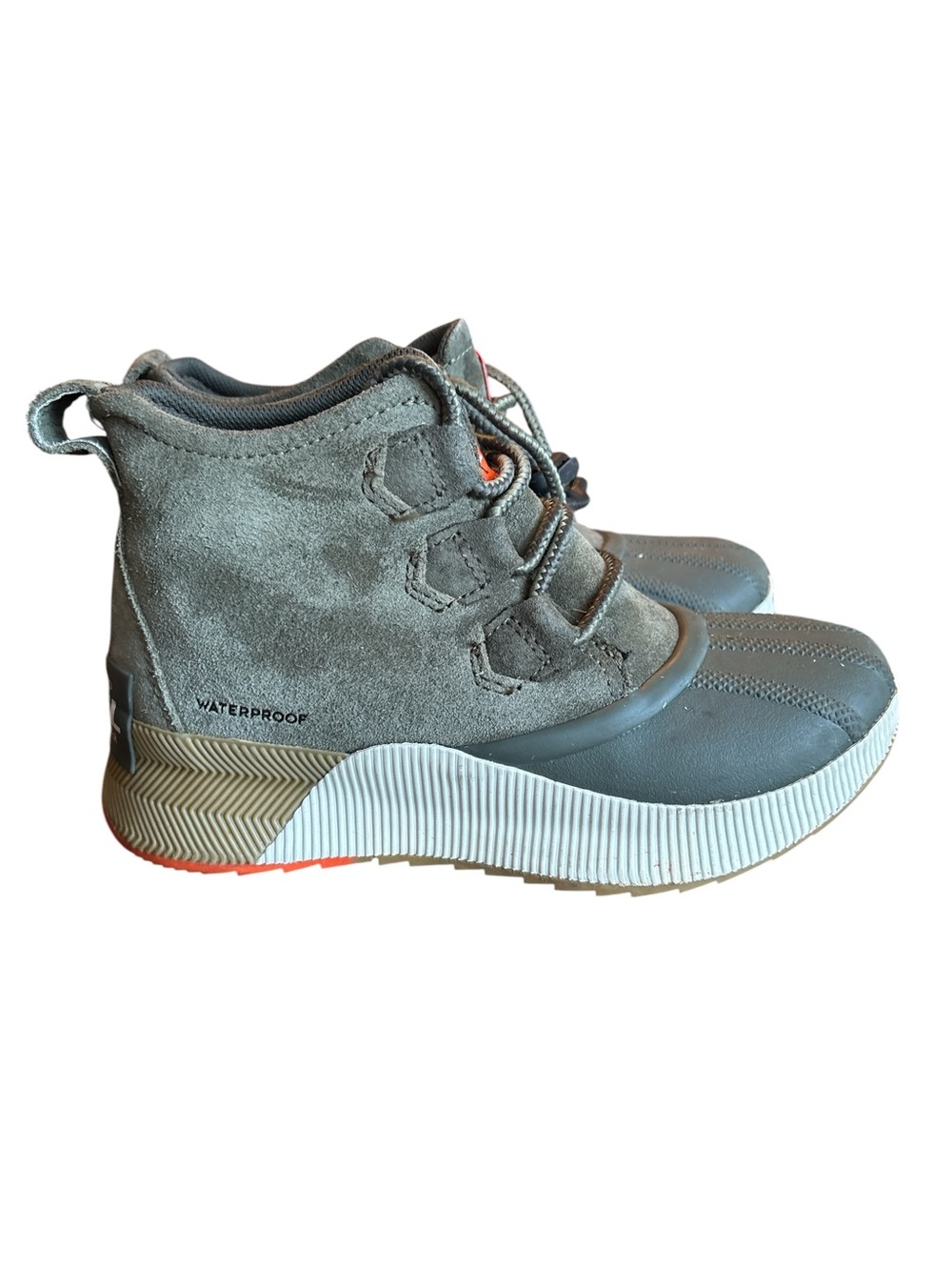 Sorel Youth Waterproof Out ‘N About Olive/Orange Suede & Rubber Winter Boots Y 3